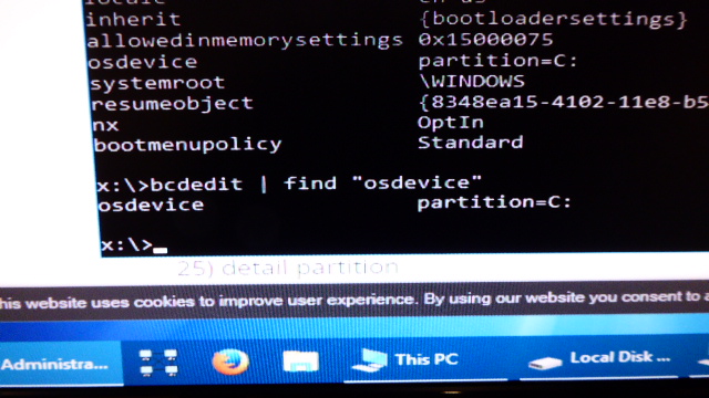 Black Screen with Mouse Cursor with continual repair loops-bcdeditfindosdevice.jpg