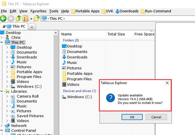 Windows Explorer: Have each folder retain its size, position, settings-tablacus-explorer-update.jpg