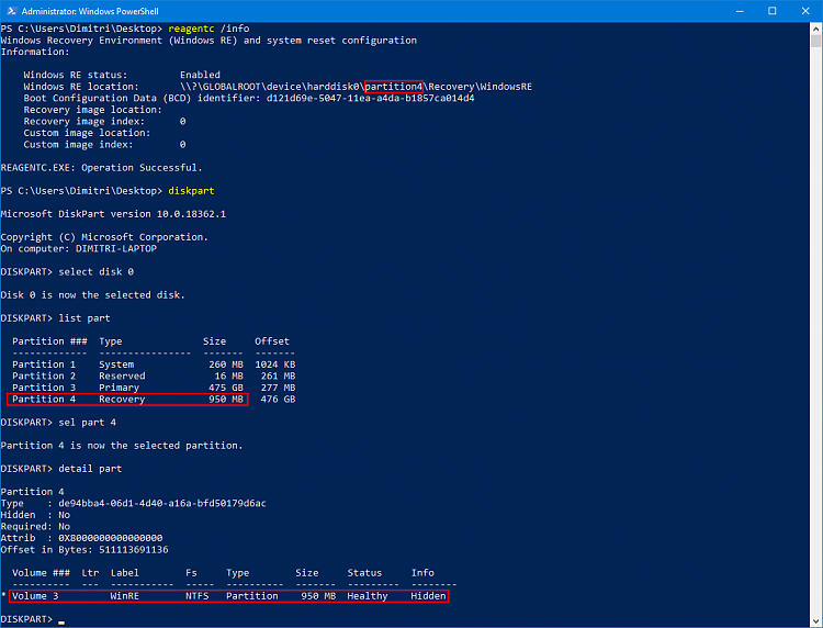 Windows Recovery partition missing from Volume list of Disk Management-diskpart.png