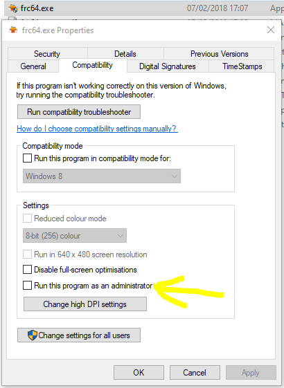 Windows 10 - &quot;Run as Admin&quot; shield not goes away from a .exe ? Bug ?-compatibility-tab-run-admin-not-always-necessary.png