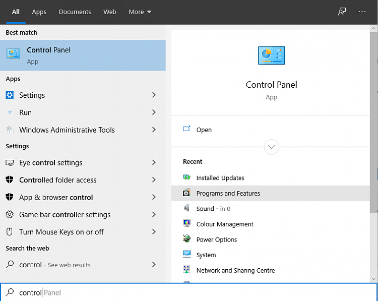 Windows Search Can't find &quot;Programs and Features',&quot; and other items.-image.png
