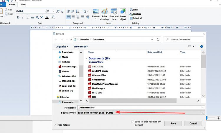 How to Put a Wordpad Document into a Desktop Folder-save.jpg
