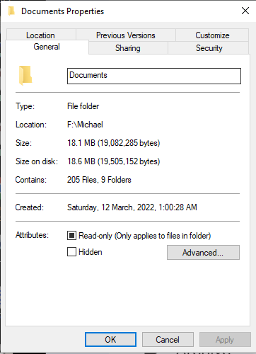 Unable to Unset Read-only Attribute of Documents Folder on my PC-2023-07-24_105532.png