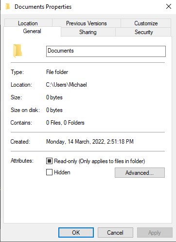 Unable to Unset Read-only Attribute of Documents Folder on my PC-2023-07-23_152254.png