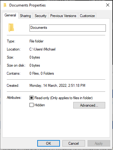 Unable to Unset Read-only Attribute of Documents Folder on my PC-2023-07-25_001840.png