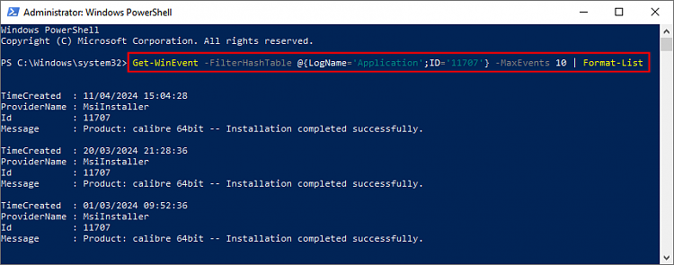 Hi, Windows 10 home, 22H2, 19045.4291-powershell_last_10_msi_installer_events.png
