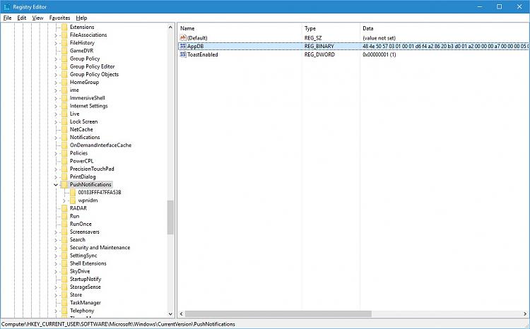How to reset notification from these apps-appdb-registry.jpg