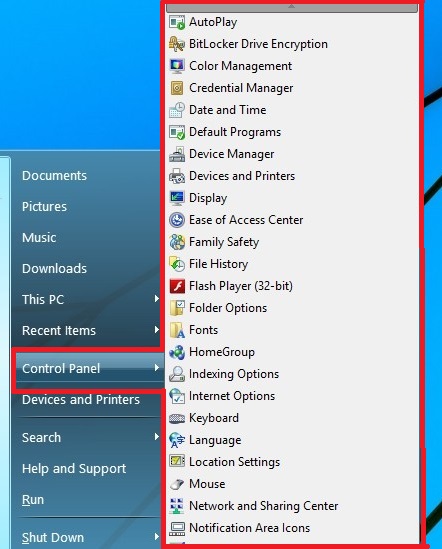 Control panel folder with subfolder list, in start menu - old style-start-menu-control-panel.jpg