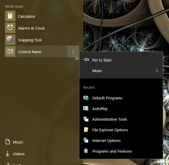 Control panel folder with subfolder list, in start menu - old style-000058.png