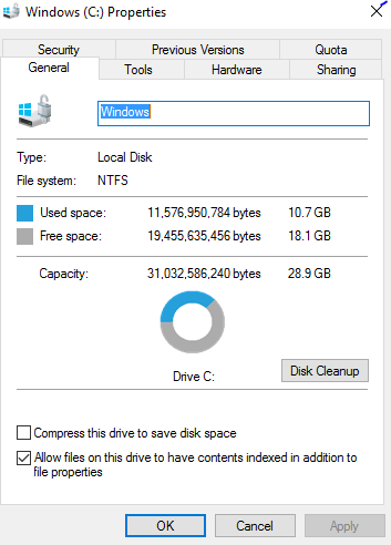 Windows folder taking up way to much space.-w10prop.png