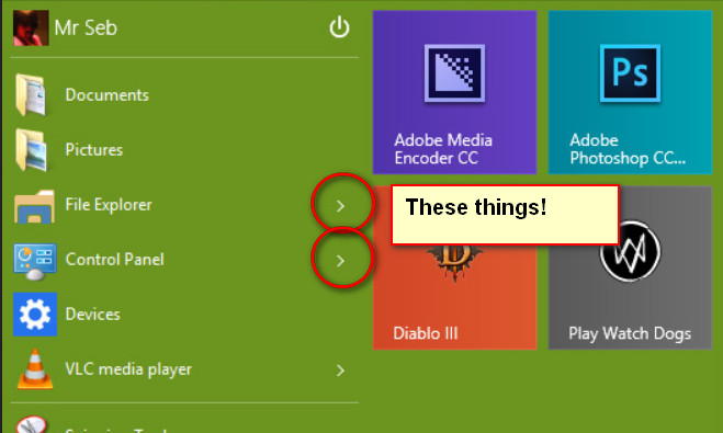 How do I get flyouts to show on start menu items?-2014-10-03_231657.jpg