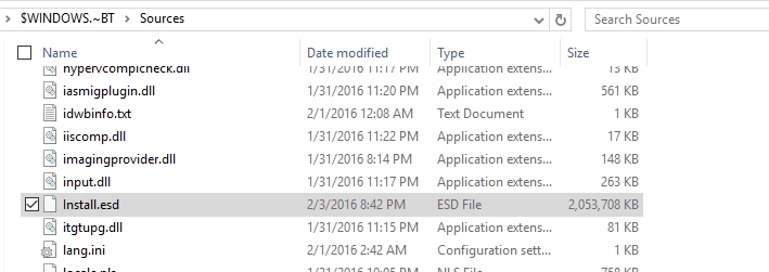 No ESD files showing in C:$Windows.~BT\Sources Anything I can do?-install.esd.jpg