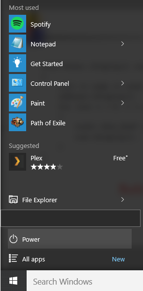 Start Menu &gt; Power Submenu is empty-problem.png