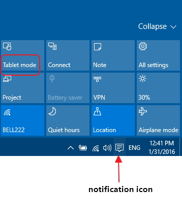 Left click start menu makes desktop icon disappear.-notification-icon-tablet-mode.jpg