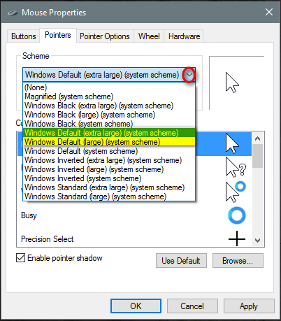 standard windows cursors