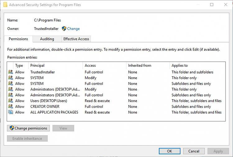 Permission / Advanced Security Settings issue with Program Files-programfiles.jpg