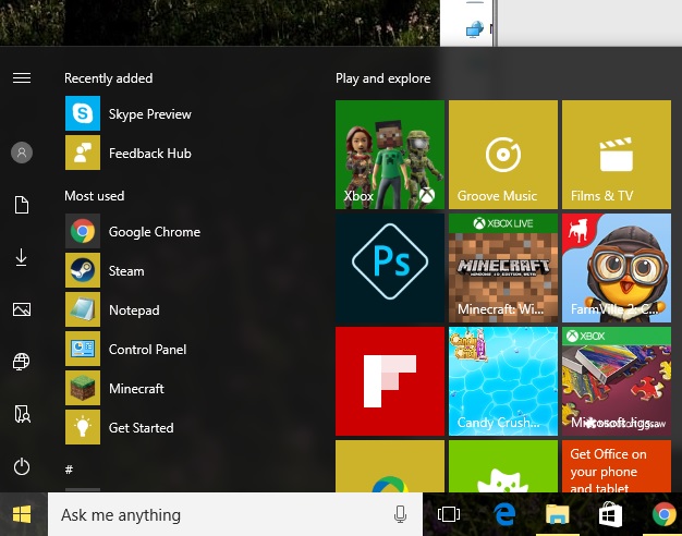 Left Sidebar on the Start Menu is collapsed showing just Icons-obaqtcy.jpg