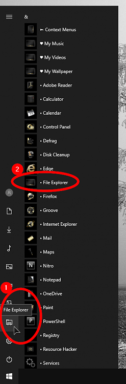 Left Sidebar on the Start Menu is collapsed showing just Icons-000030.png