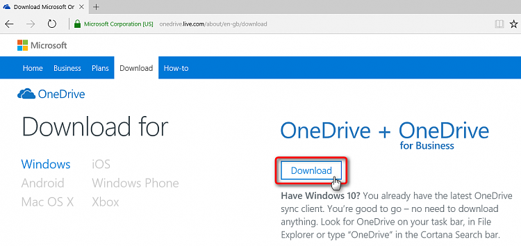 onedrive download windows 10