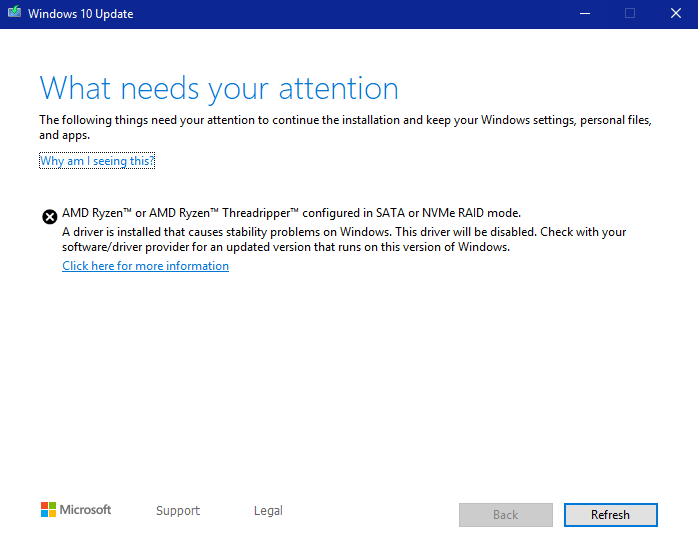 Unable To Upgrade To Windows 10 Build 1903 Amd Raid Driver Error