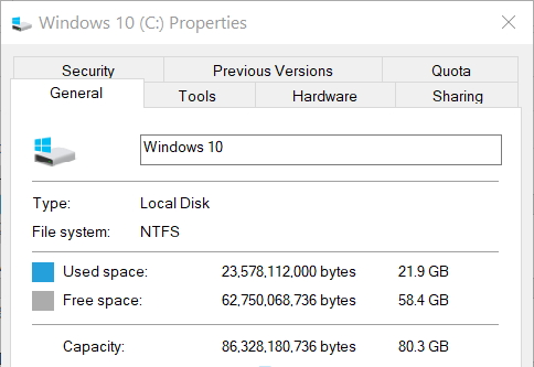 Windows 10 20H2 upgradation  on Lenovo Thinkpad  T510-used-space.jpg