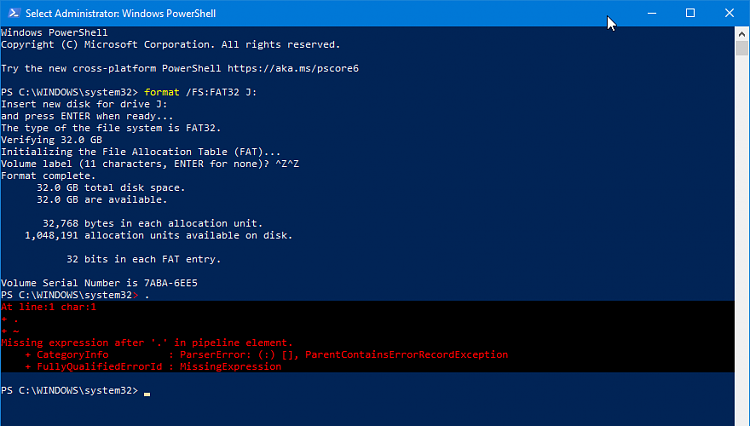 How do I reformat the 64GB USB stick used by media creation tool ?-2021_0226-13.13.27-select-administrator_-windows-powershell-004350.png