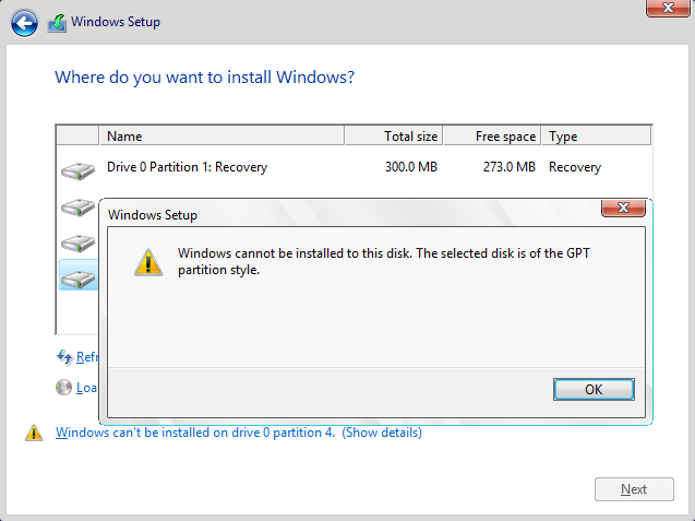 Windows cannot be installed to this disk. The selected disk is yadayad-windows-cannot-installed-disk.-selected-disk-gpt-partition-style.png