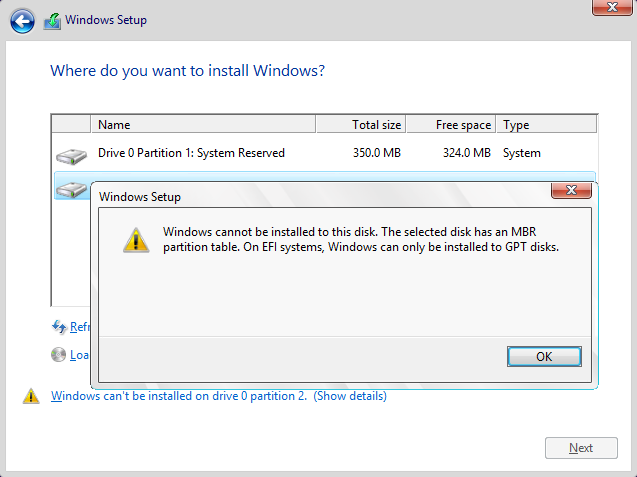 Windows cannot be installed to this disk. The selected disk is yadayad-windows-cannot-installed-disk.-selected-disk-has-mbr-partition-table.png