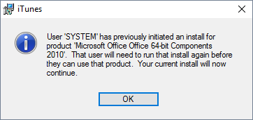 constant user &quot;SYSTEM&quot; has previously initiated install Office 2010-install-error.png