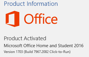 OFFICE 2016 not showing version after latest update-office2016.png