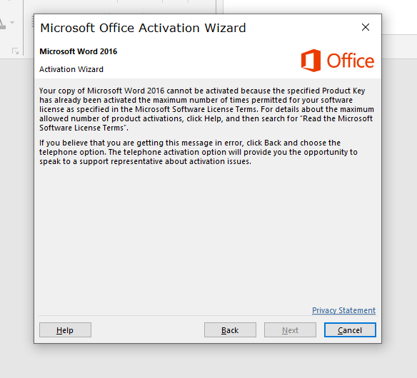 Can t activate office 2019 with kms