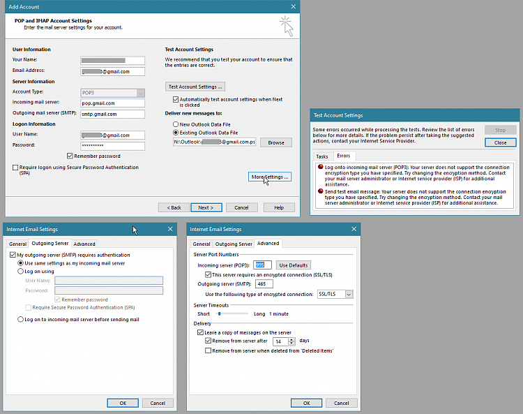 issue adding gmail to outlook 365