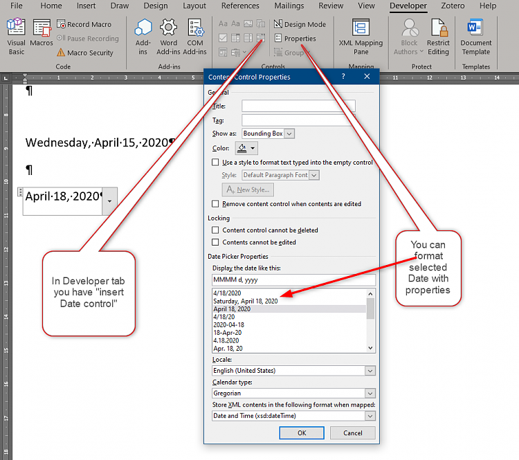 (WORD) Can I change the format of already-entered dates? - Windows 10