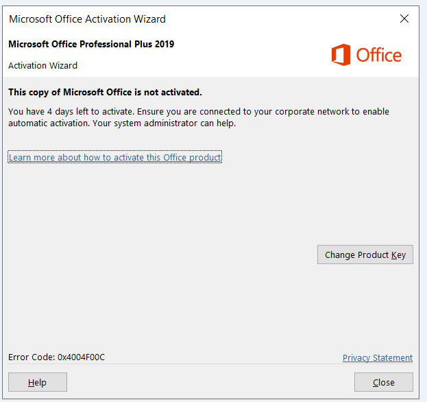 microsoft office 2019 activation
