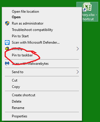 can t pin desktop shortcut to taskbar windows 10
