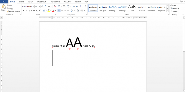 How to Adjust Distance Between Texts in Word 2013?-calibri_arial_font_02.png