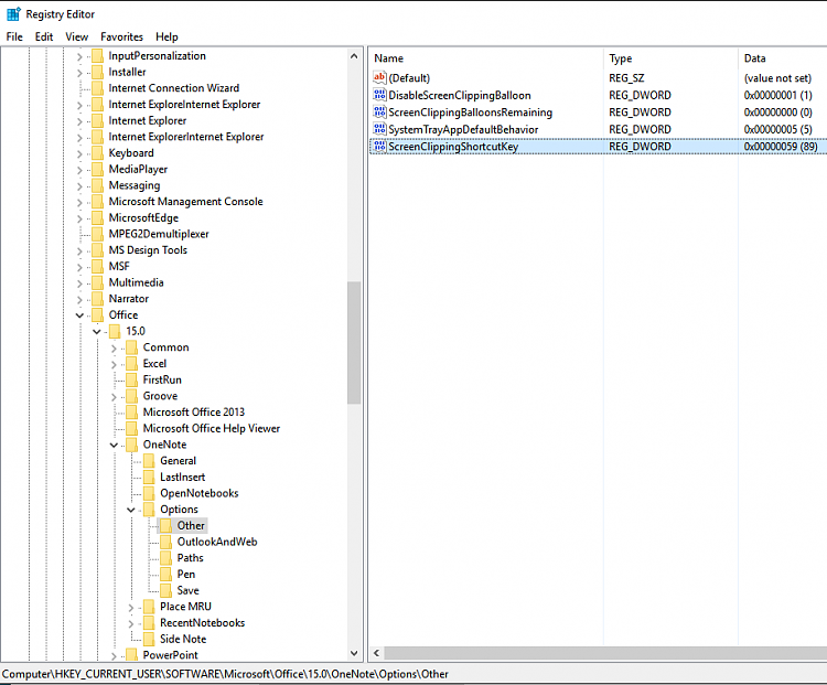 Windows 10 OneNote 2013 screen clipping not working-screenclipregistryimage.png