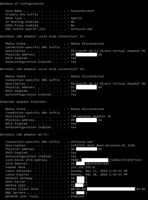 Network Drive not accessible from one machine in network-senior-ipconfig-redacted.jpg