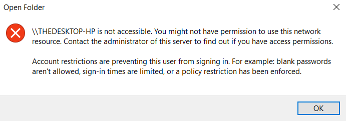 my computer is not accessible on network windows 10
