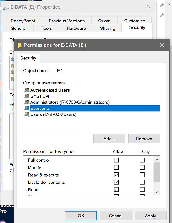 Windows 10: &quot;Permissions&quot; problems: can't share entire hard drive Lan-security.png