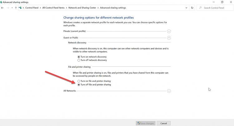 file and printer sharing is enabled in the guest os