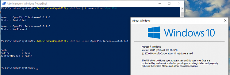 OpenSSH server not available any more on latest version of Windows-2004-add-openshh-server-powershell.png