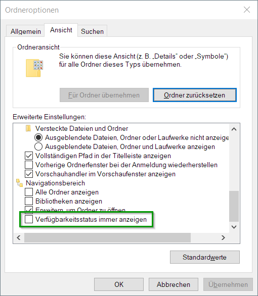 Disable the green Status online icon in the file explorer status bar?-ordneroptionen.png