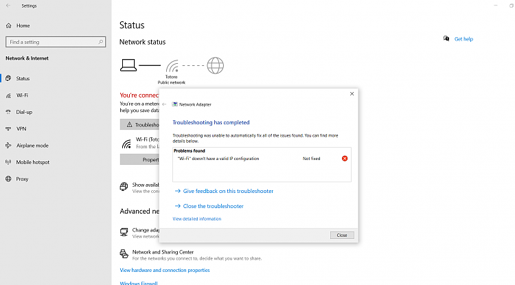 windows 10 wifi adapter doesn't have a valid ip configuration