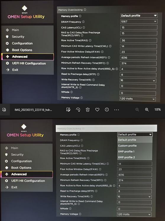 XMP Profile 1 and XMP Profile 2 on HP OMEN 25L GT11-0012na-omenbios.jpg