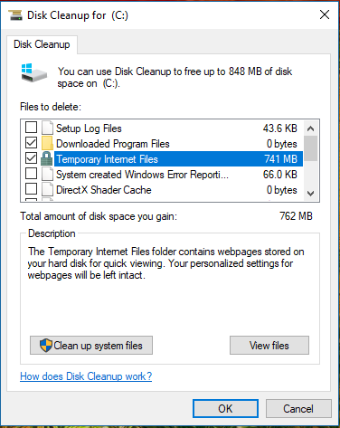 Disk Cleanup showing 2.9GB Temporary Internet Files-locked-741.png