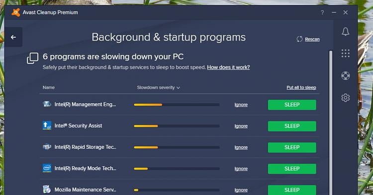 avast safely put their background and startup services to sleep to boost speed