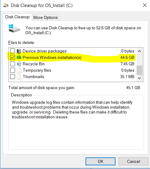 Disk Cleanup says it can remove 44GB of old windows installations-windows-disk-cleanup.png