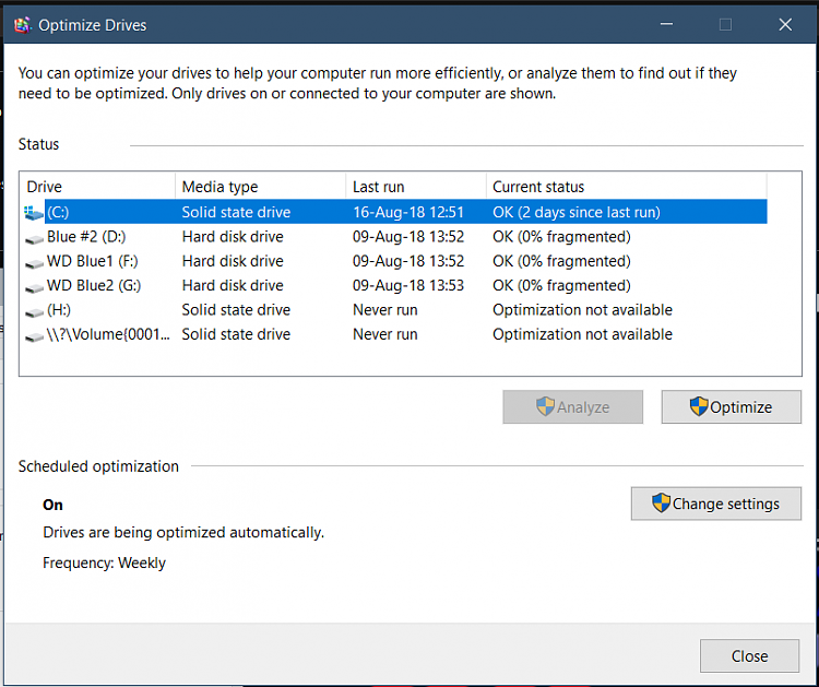 Meningsfuld revolution Great Barrier Reef Should "Defragment and Optimize Drives" be running for an SSD? - Windows 10  Forums