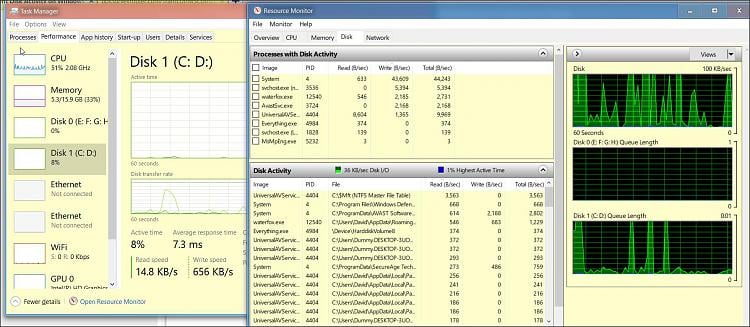 windows 10 high hard disk activity after boot